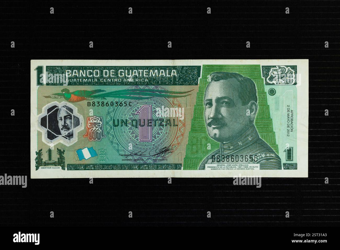 Guatemala 1 Quetzal banconota presenta Jose Maria Orellana, presidente del Guatemala Foto Stock