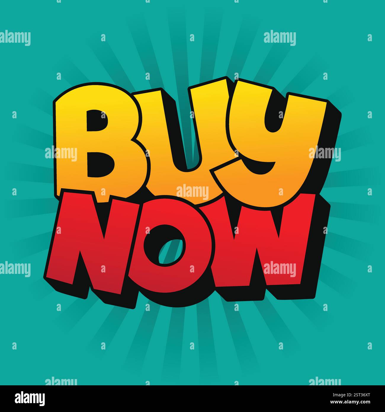 Acquista ora il logo adesivo con effetto testo in stile fumetto per promozioni commerciali e marketing. Pulsante Acquista ora per il negozio online. Pulsanti colorati moderni Illustrazione Vettoriale