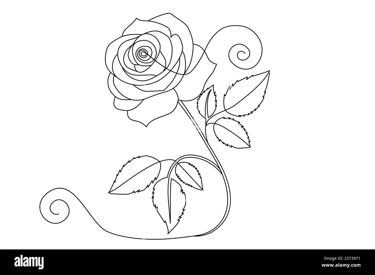 Il design minimalista di questo elegante fiore di rosa è ideale per l'arte floreale, la bellezza e il romanticismo ed è disegnato con una linea continua. Illustrazione Vettoriale