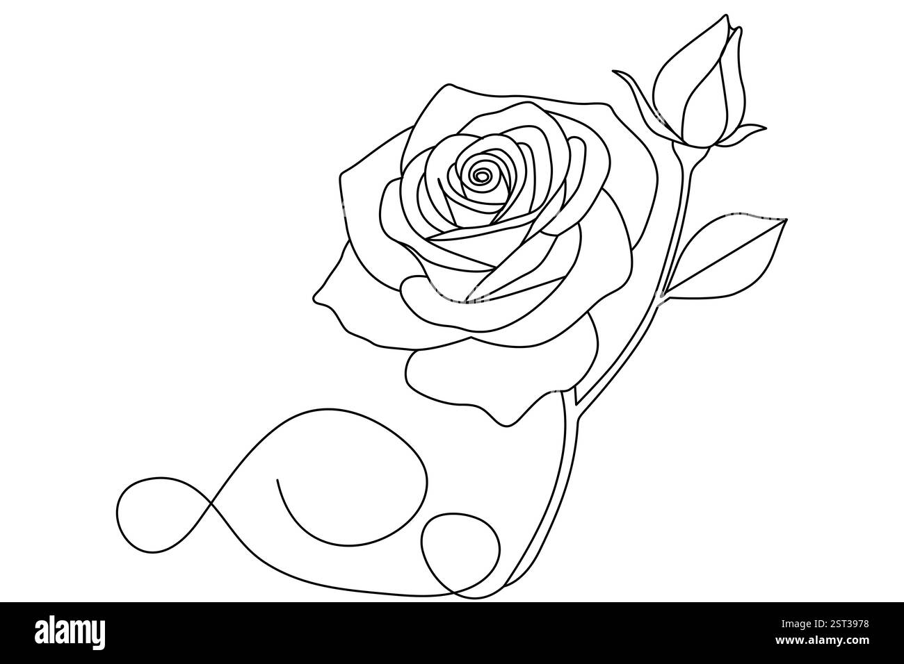 Il design minimalista di questo elegante fiore di rosa è ideale per l'arte floreale, la bellezza e il romanticismo ed è disegnato con una linea continua. Illustrazione Vettoriale