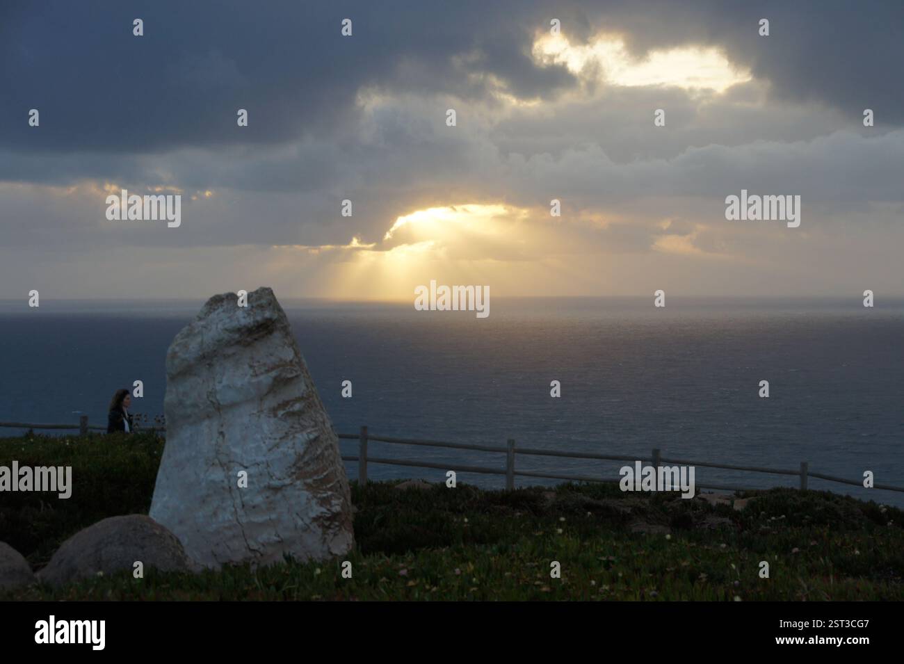 L'oceano incontra scogliere aspre. Spettacolare paesaggio marino. Il vantaggio del Portogallo. Palácio da pena, Sintra, Portogallo. Un castello da favola arroccato su una spettacolare scogliera. ga Lush Foto Stock