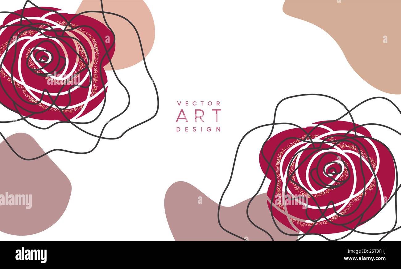 Design vettoriale ART. Testo grafico vettoriale con elemento linea art floreale su sfondo astratto creativo. Illustrazione vettoriale sfondo a fiori. Illustrazione Vettoriale