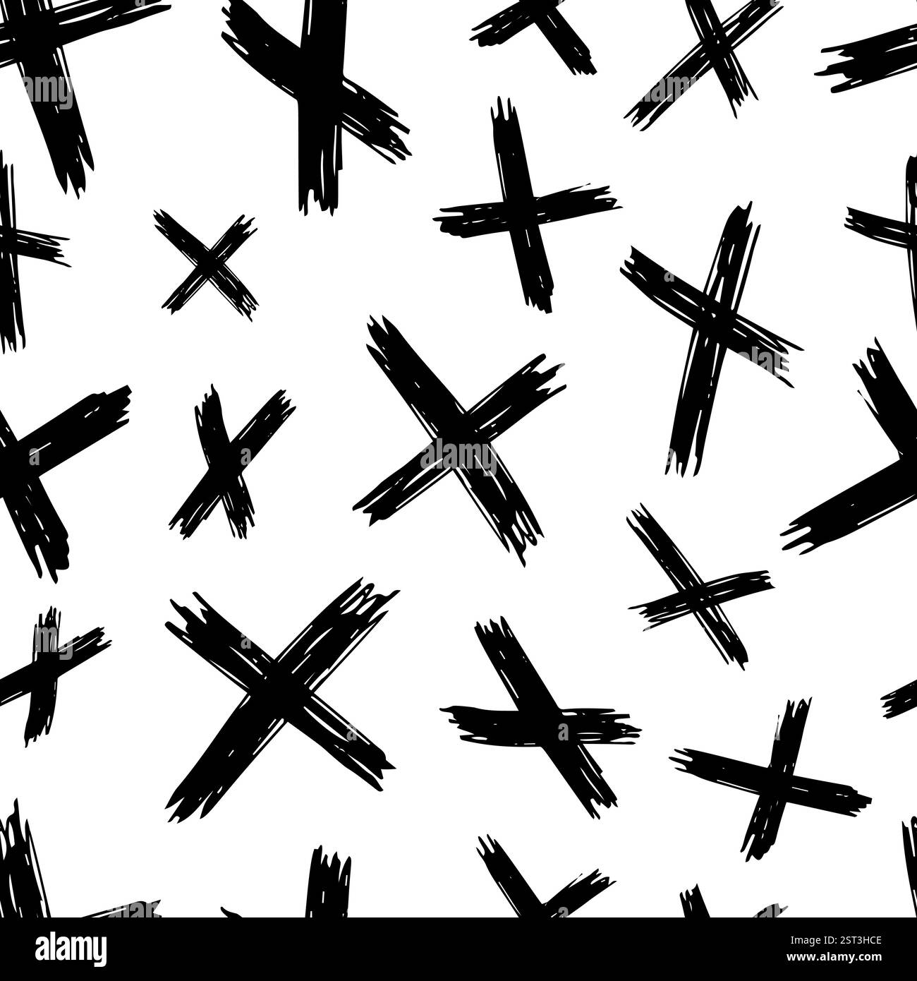 Pattern senza cuciture con simboli a croce disegnati a mano. Simbolo a croce di schizzo nero su sfondo bianco. Illustrazione vettoriale Illustrazione Vettoriale