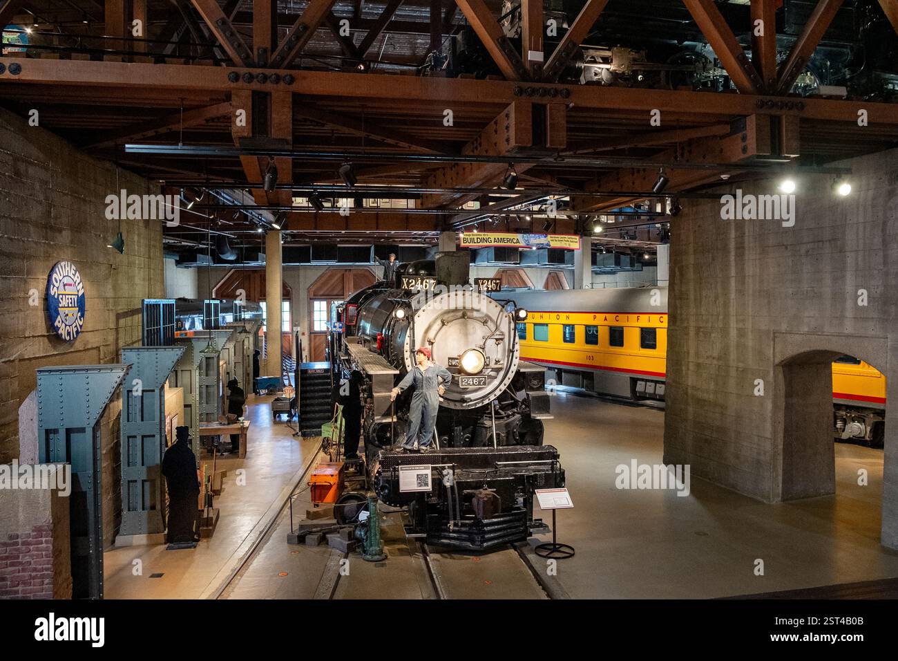 Vista interna del California State Railroad Museum Foto Stock