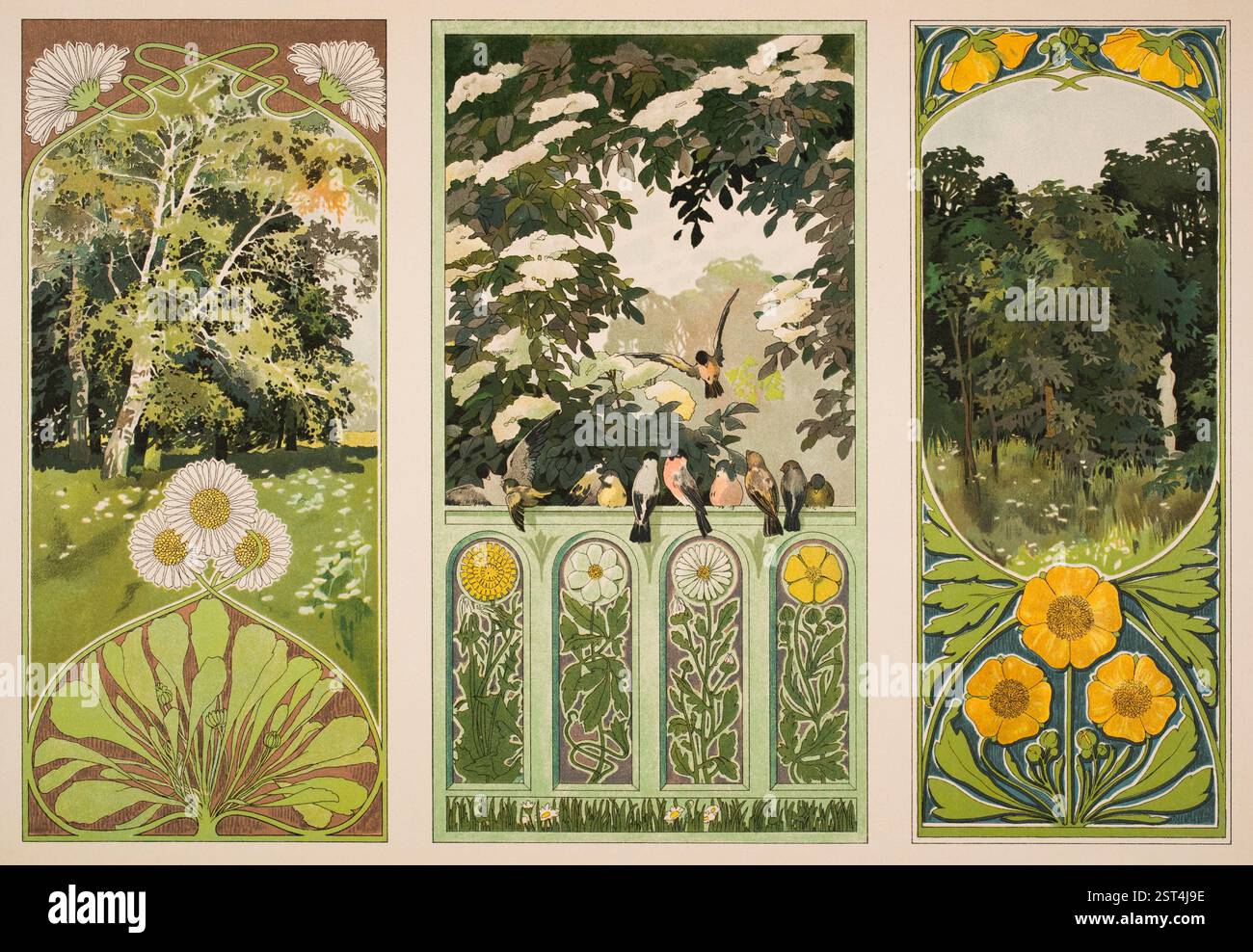 Landschaftliche studien (studi paesaggistici), trittico di paesaggi art nouveau di Alfred Bollacher del Decorative Vorbilder X 1899 Foto Stock