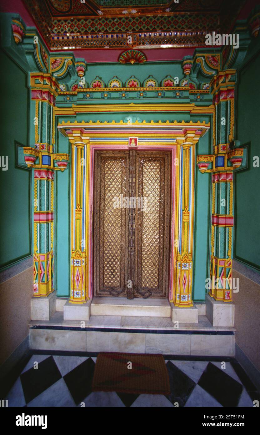 Porta del tempio Parsnath Jain, Nagaur, Rajasthan, India, Asia Foto Stock