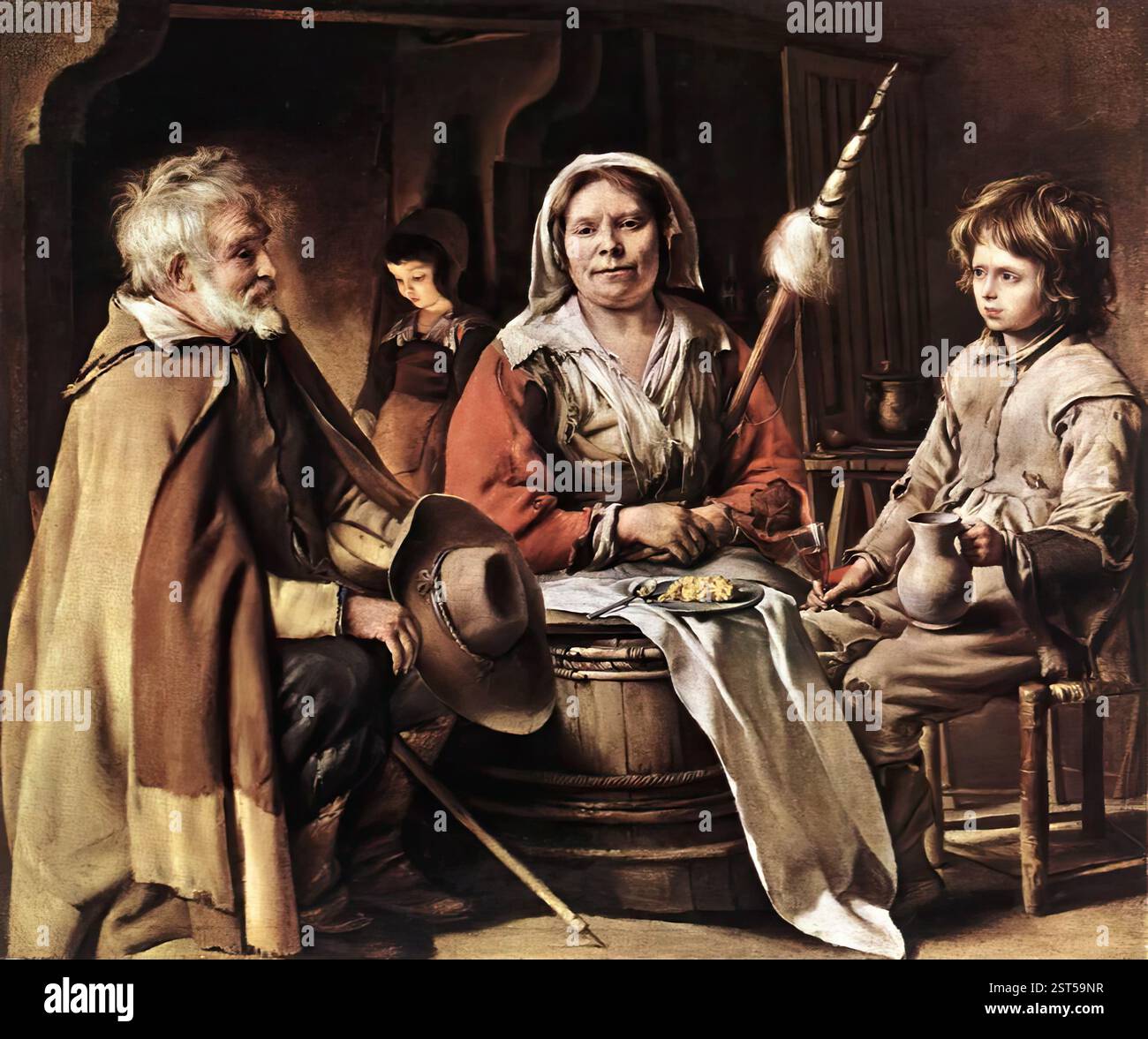 Fratelli LE NAIN (B. 1598/1610, Laon, d. Louis e Antoine: 1648, Mathieu: 1677, Parigi) interni contadini 1642 olio su tela, 55,6 x 64,7 cm National Gallery of Art, Washington nelle foto degli interni contadini dei fratelli le Nain c'è tanta diversità come nelle scene esterne, e i tentativi hanno fatto per raggrupparli intorno a ciascuno dei fratelli. Le categorie in cui sono state suddivise hanno senso, anche se nessun nome può essere associato in modo convincente a ciascuna di esse. Il più vicino ai modelli olandesi, in particolare all'arte di Jan Miense Molenaer, è il gruppo di scene contadine dipinte Foto Stock