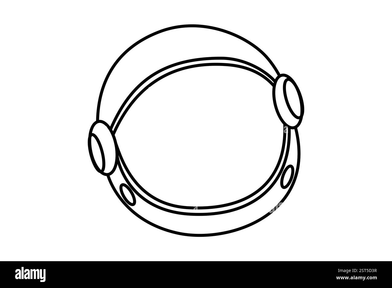 Illustrazione di un casco cosmonauta isolato su sfondo bianco. Design piatto. Illustrazione in bianco e nero. Foto Stock