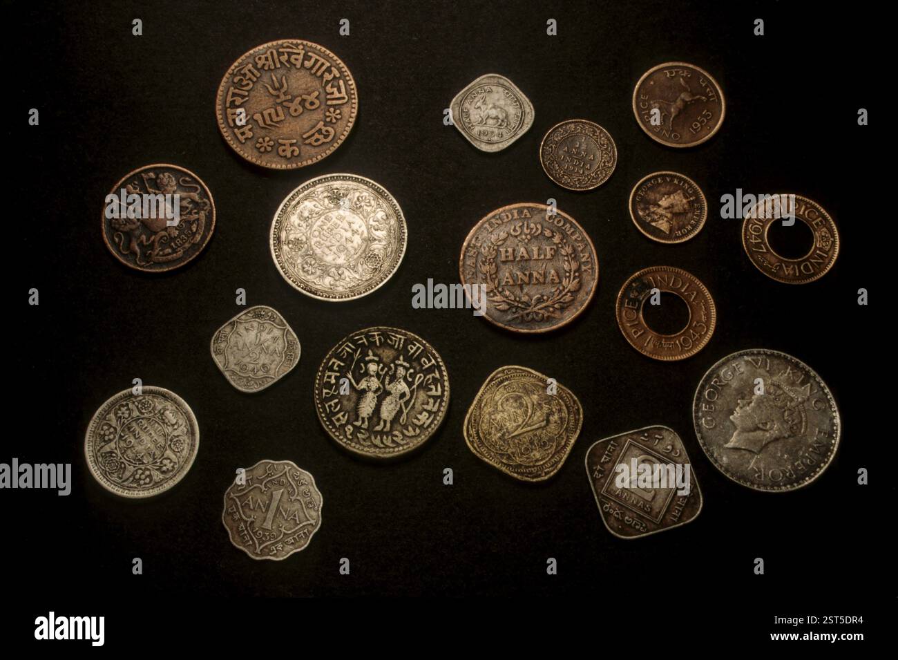 Vecchie monete, India, Asia Foto Stock