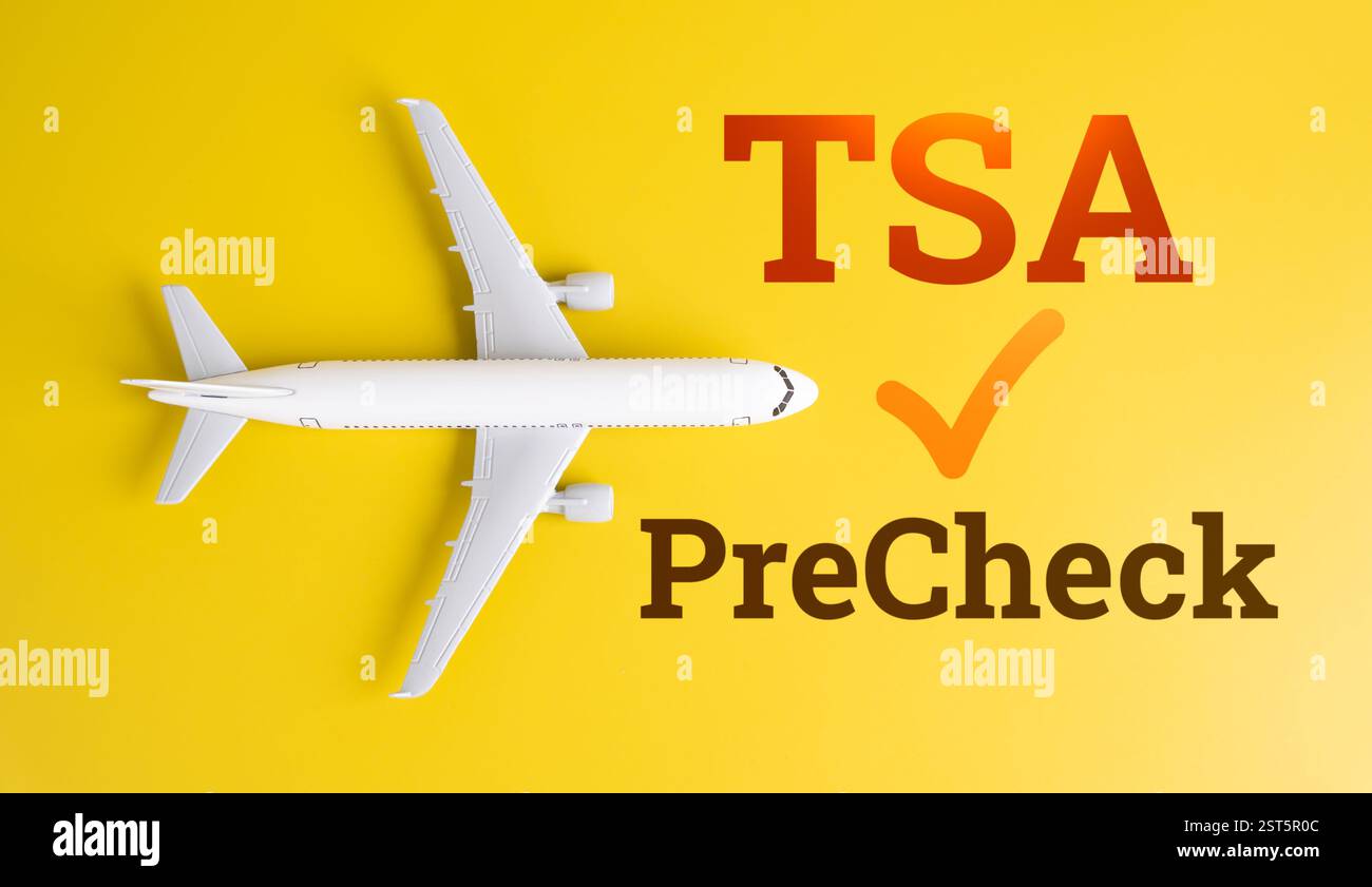 Controllo preliminare dell'aereo e del TSA. Controlli rapidi delle procedure di sicurezza aeroportuali. Comodità dei passeggeri, efficienza dei viaggi aerei e procedure aeroportuali. Foto Stock