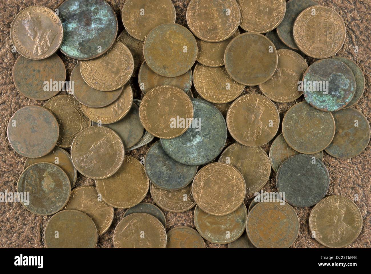 Vecchie monete, india Foto Stock