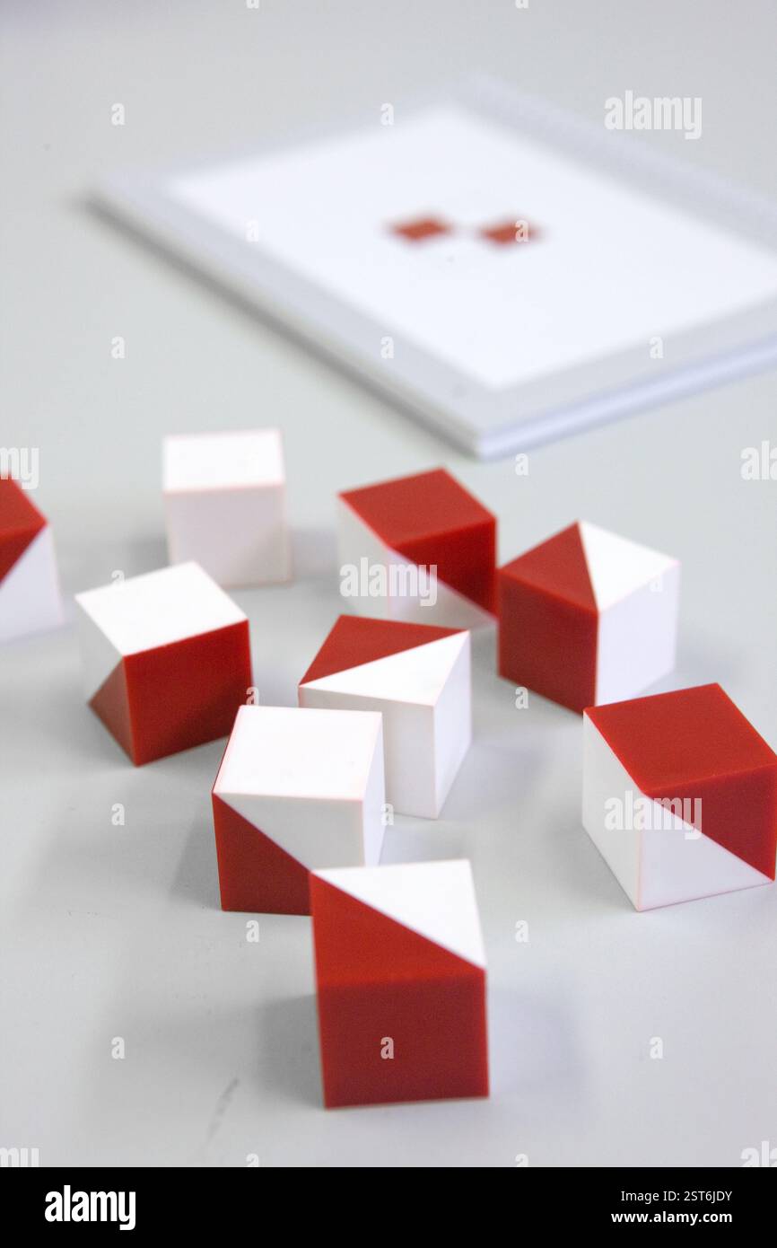 Blocchi bianchi e rossi per test filogico. Test IQ. Foto Stock