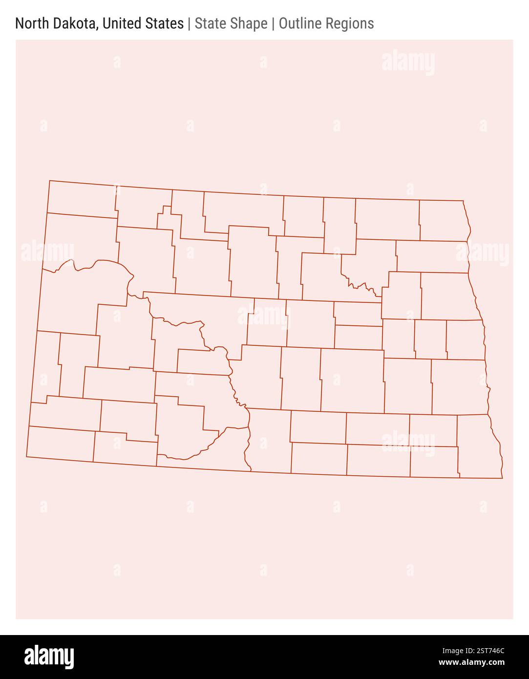 North Dakota, Stati Uniti. Semplice mappa vettoriale. Stato forma. Stile regioni contorno. Confine del North Dakota. Illustrazione vettoriale. Illustrazione Vettoriale