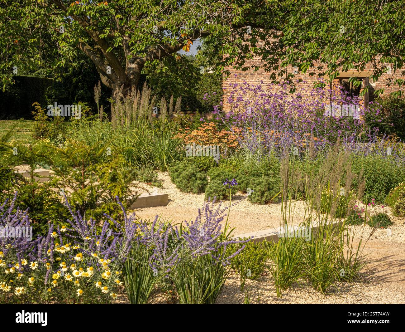 Giardino mediterraneo progettato da Andy Sturgeon per Beningbrough Hall, North Yorkshire, Regno Unito Foto Stock