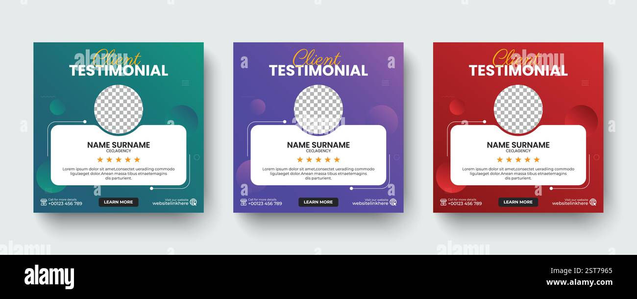 Revisione del feedback dei clienti o testimonianze dei clienti post sui social media o modello di design di annunci banner Web. Il feedback del servizio clienti esamina il post sui social media Illustrazione Vettoriale