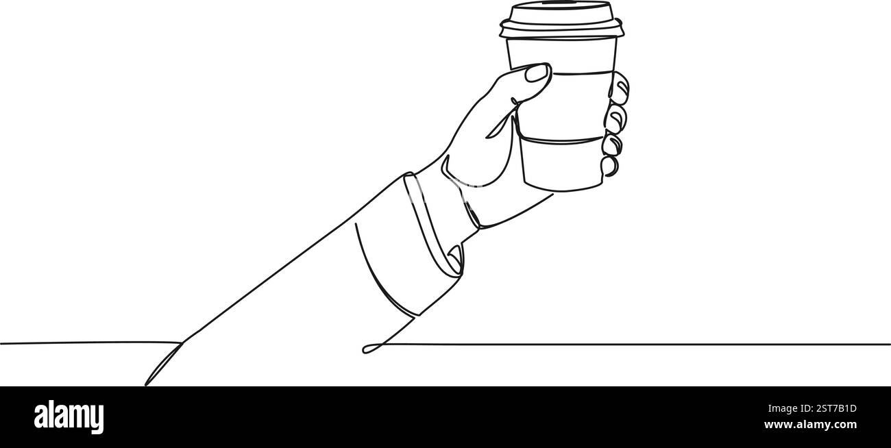 disegno a riga singola continuo della tazza da caffè usa e getta con coperchio, illustrazione vettoriale coffee to go line Illustrazione Vettoriale