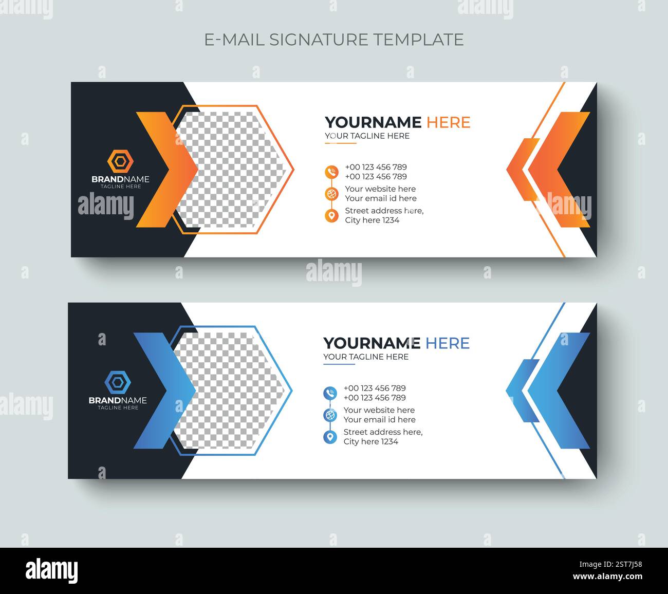 Modello di firma e-mail creativo, colorato e minimalista per le aziende. Firma e-mail professionale o design del piè di pagina dell'e-mail. Illustrazione Vettoriale