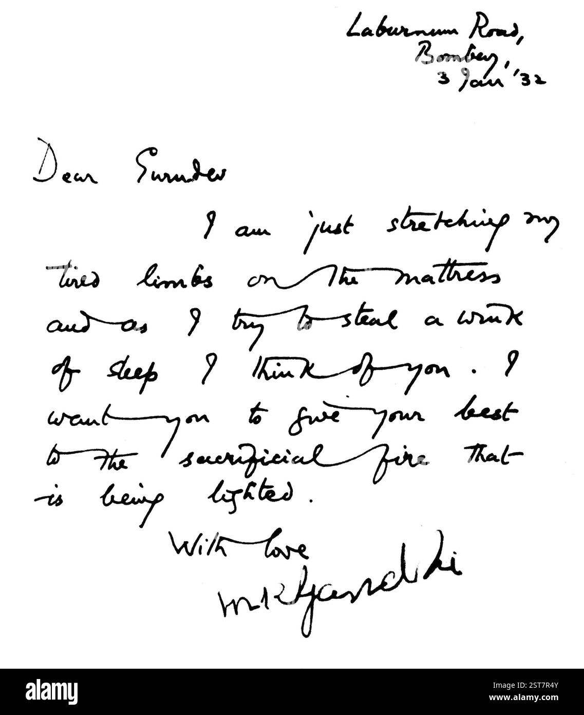 Il Mahatma Gandhi della lettera di Rabindranath Tagore, 3 gennaio 1932 - MODELLO DI RILASCIO NON DISPONIBILE Foto Stock