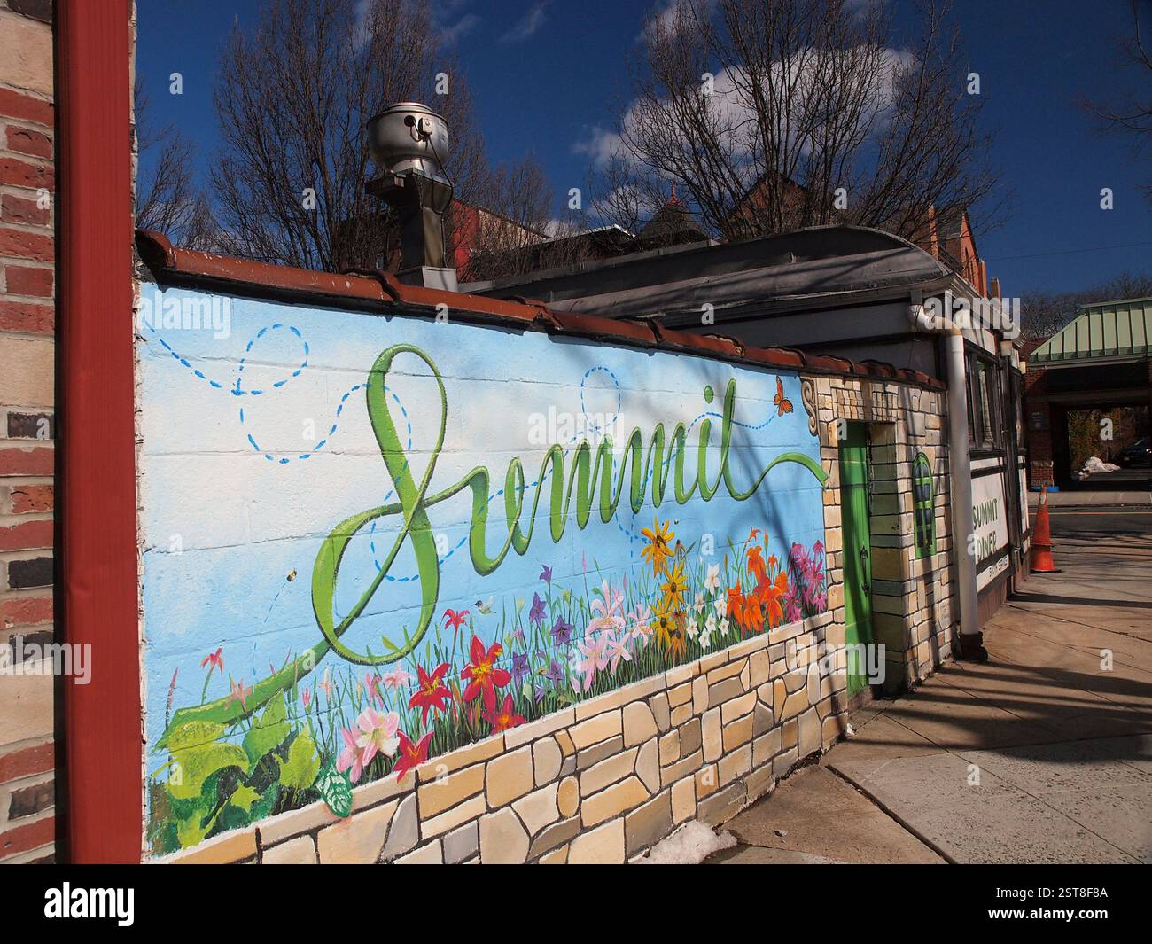 Summit, murale del New Jersey lungo Union Place, vicino al famoso Summit Diner. Foto Stock