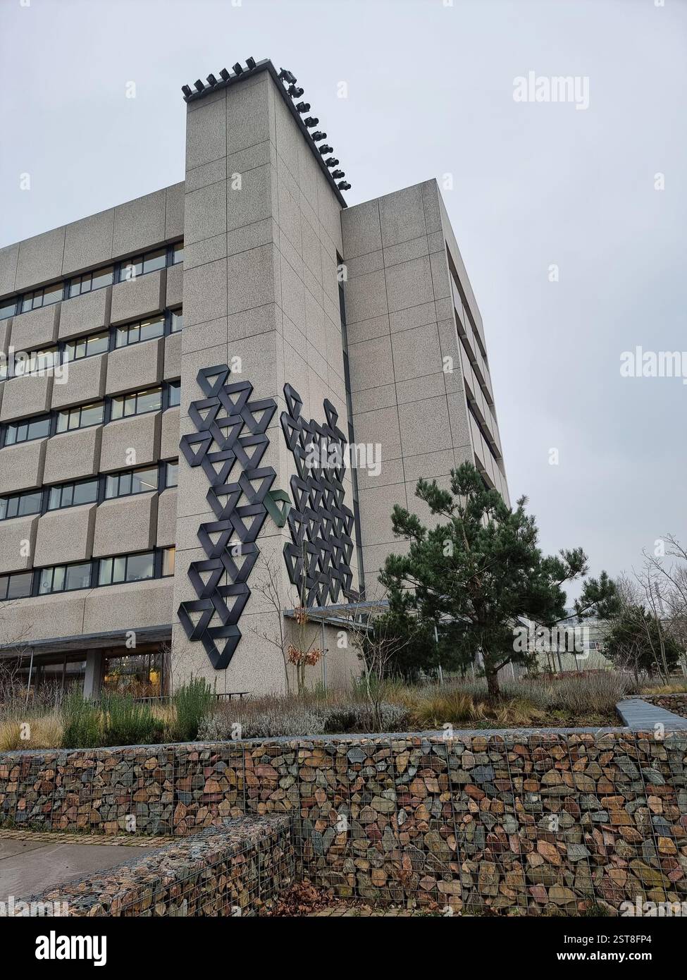 Sistema di pannelli solari creativi a forma di edera contro la facciata dell'edificio presso l'High Tech Campus di Eindhoven, Paesi Bassi; energia solare rinnovabile - Immagine stock catturata con smartphone
