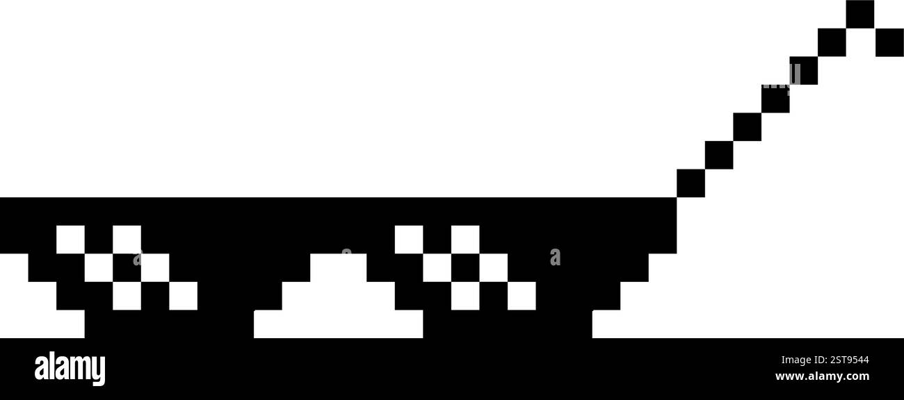 Divertenti occhiali da sole pixelati. Semplice illustrazione lineare del logo degli occhiali a 8 bit Black Pixel Boss. Grafica logotipo moderno Art Style Trend - isolato su W Illustrazione Vettoriale