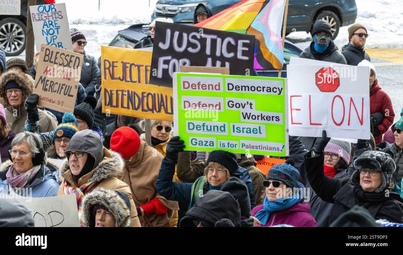 Protesta del Presidents Day contro Trump e Musk Foto Stock
