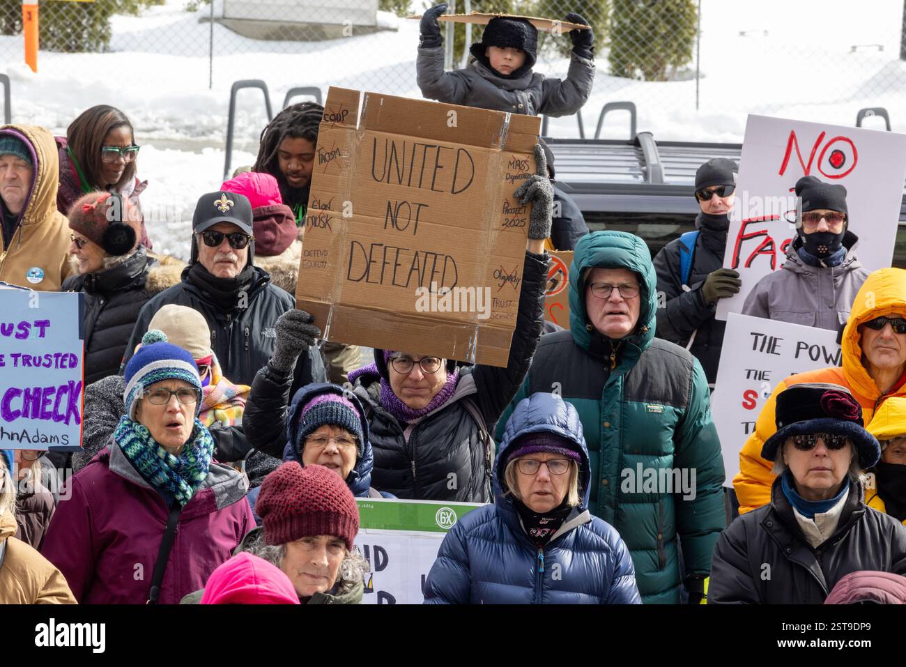Protesta del Presidents Day contro Trump e Musk Foto Stock