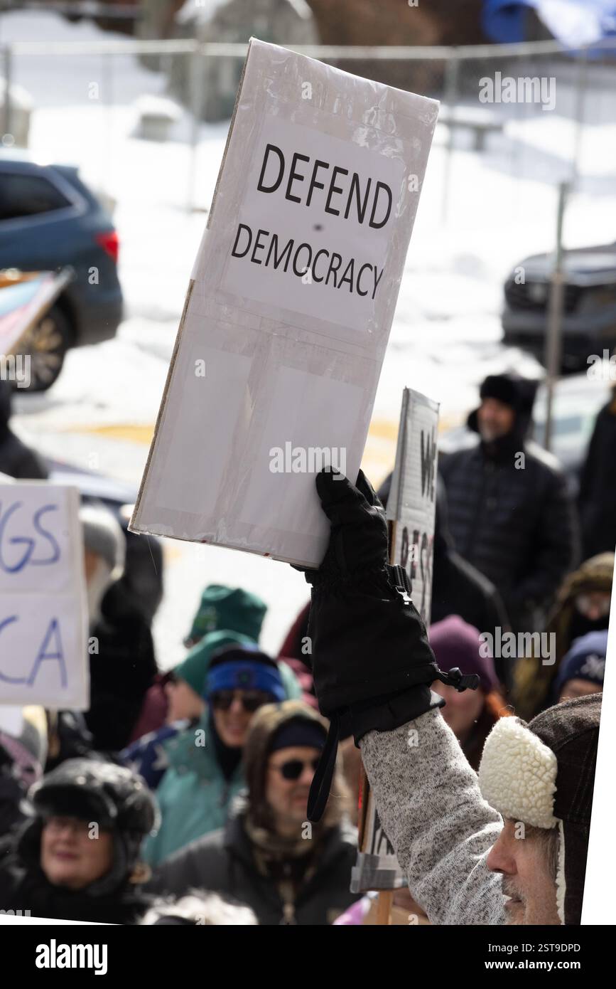 Protesta del Presidents Day contro Trump e Musk Foto Stock