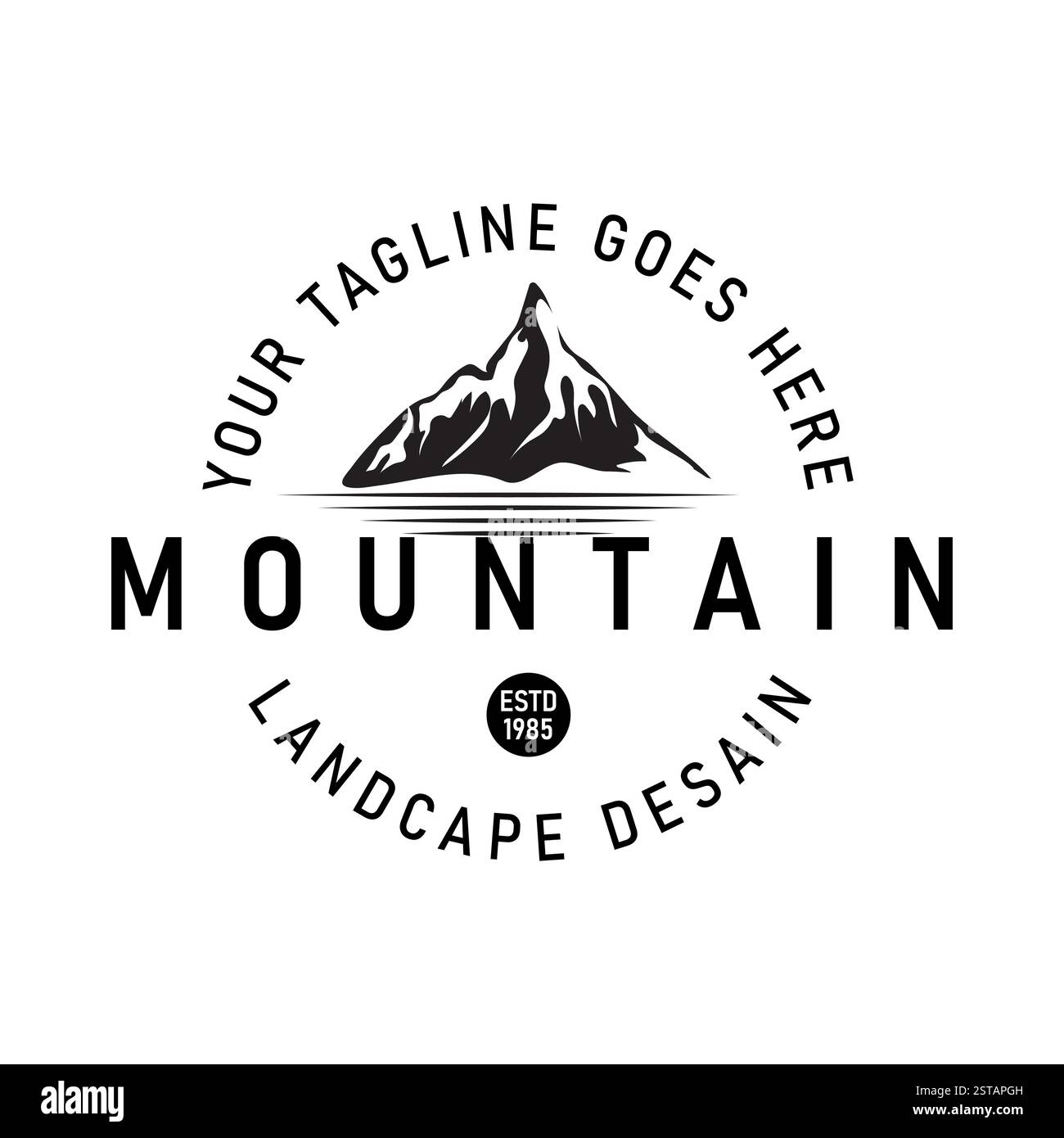 Illustrazione con logo simbolo montagna e lago in stile vintage, per un look classico ed estetico. Questo design è adatto per Travel Com Illustrazione Vettoriale