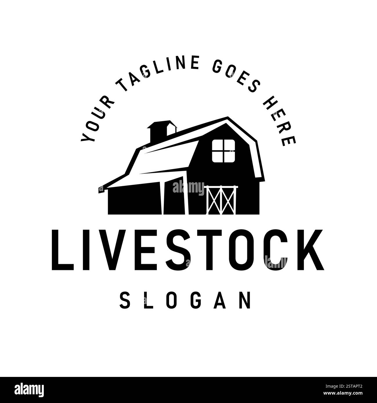 Design con logo Farm con elementi da fienile in stile vintage retrò, questo design è adatto per il branding di aziende agricole, agricole e di prodotti biologici Illustrazione Vettoriale