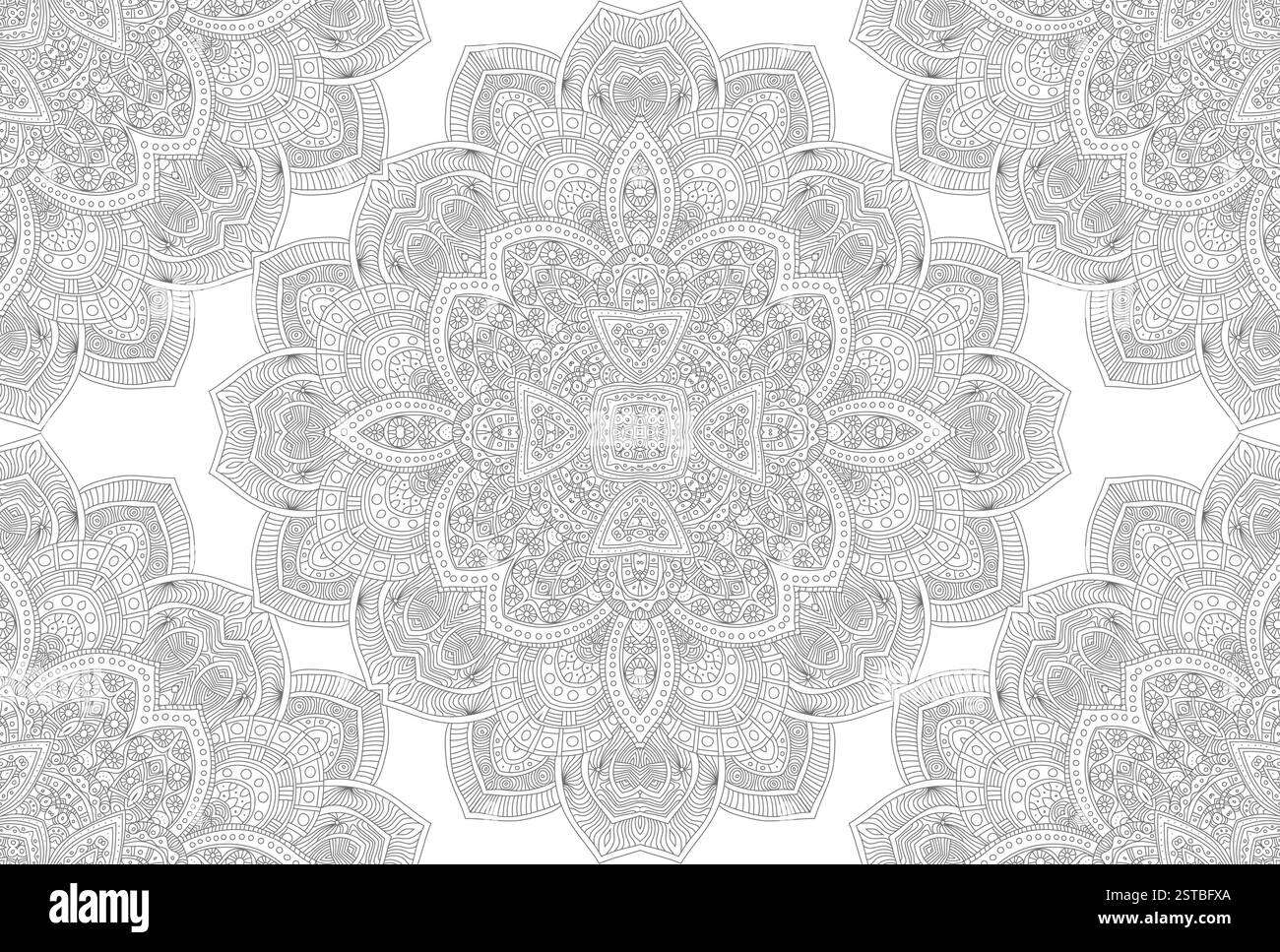 Mandala Vector indian Seamless pattern. Motivi decorativi floreali ornamentali su sfondo bianco. Fiore di mandala floreale per colorare o meditare Illustrazione Vettoriale