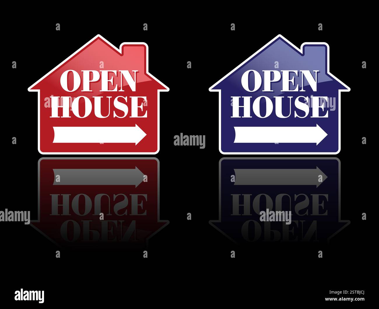 Cartelli rossi e blu Open House Foto Stock