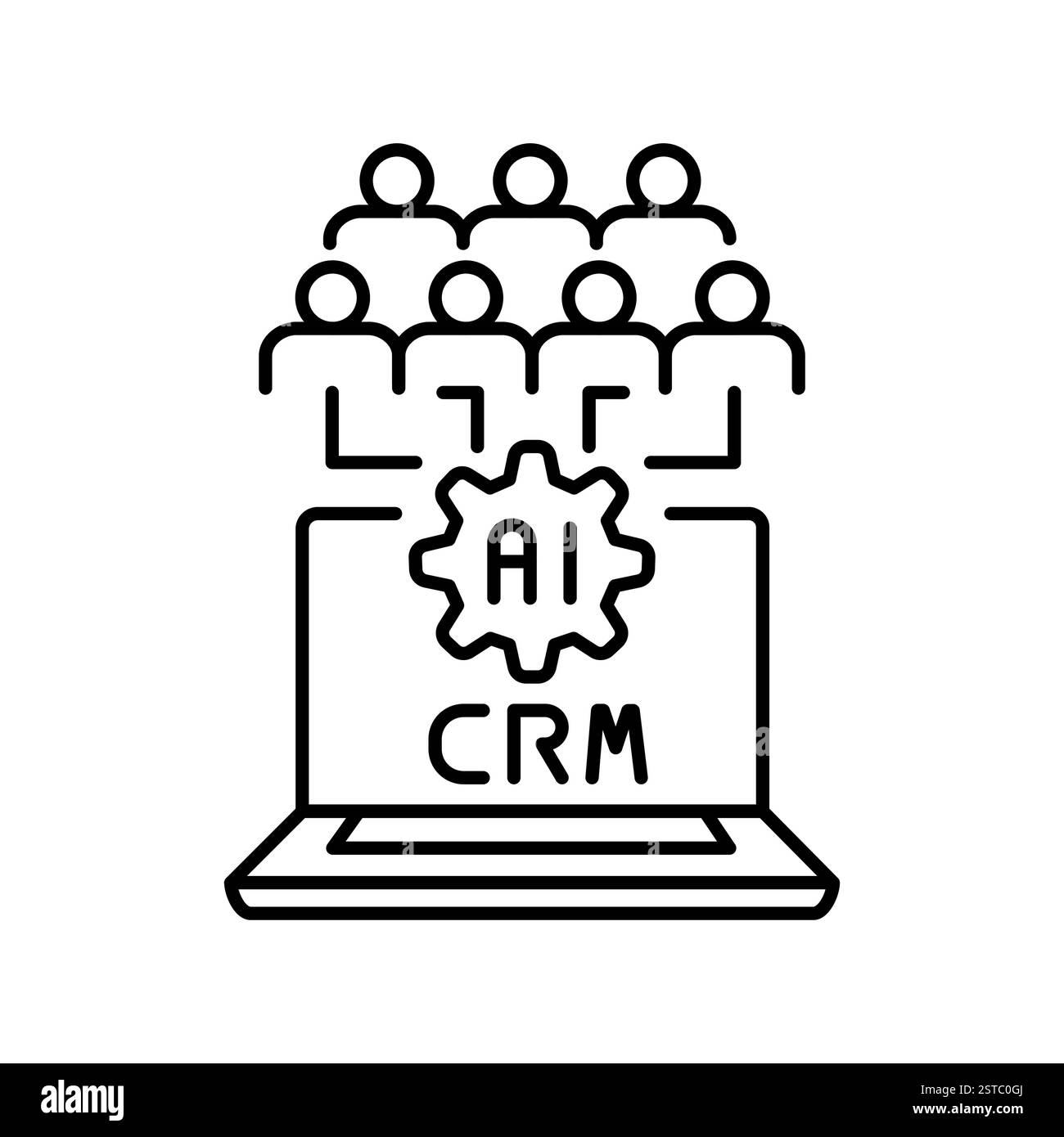 icona della linea crm basata sull'intelligenza artificiale. Elemento isolato vettoriale. Traccia modificabile. Illustrazione Vettoriale