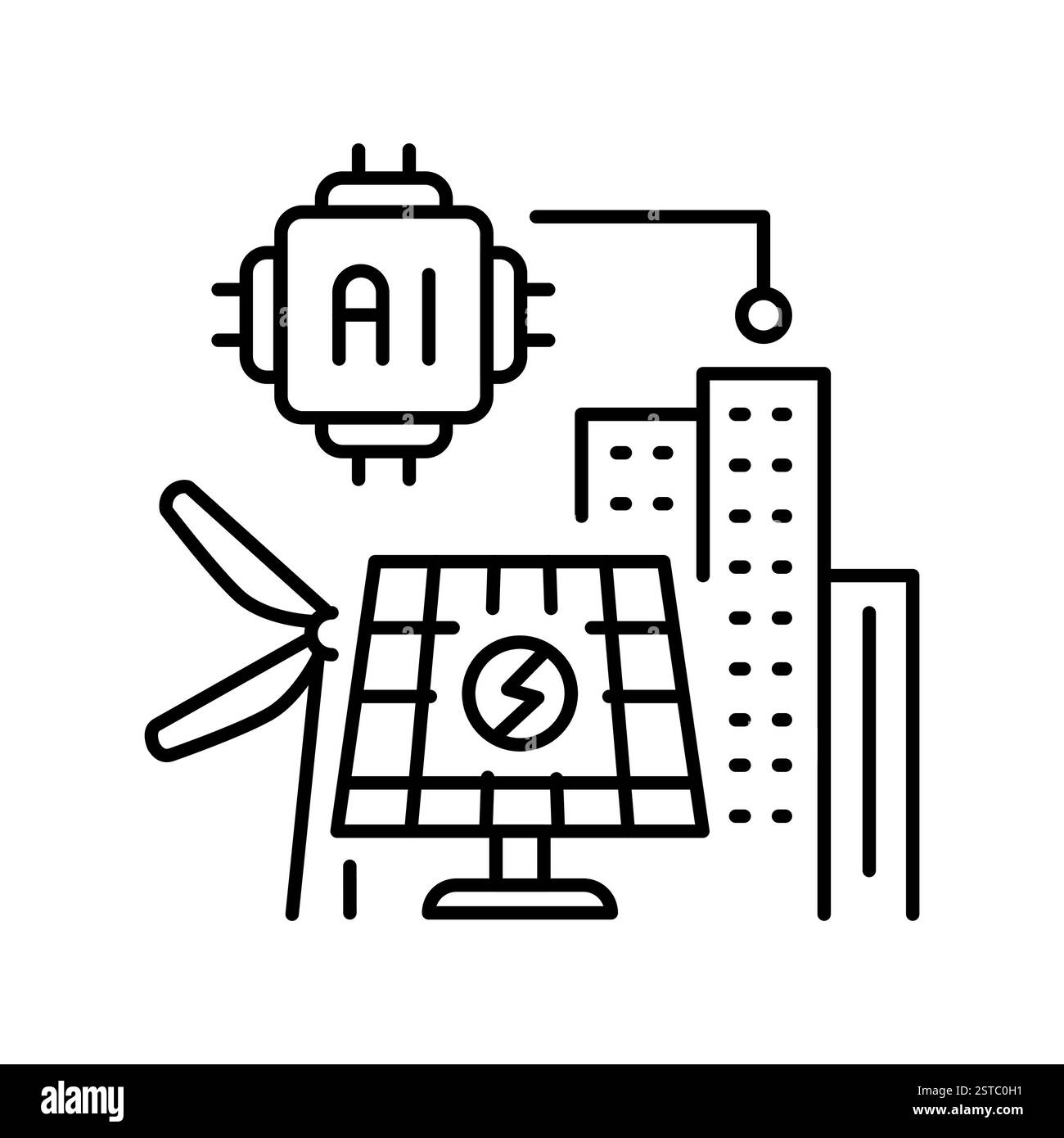 icona di linea ai nelle città intelligenti. Elemento isolato vettoriale. Traccia modificabile. Illustrazione Vettoriale