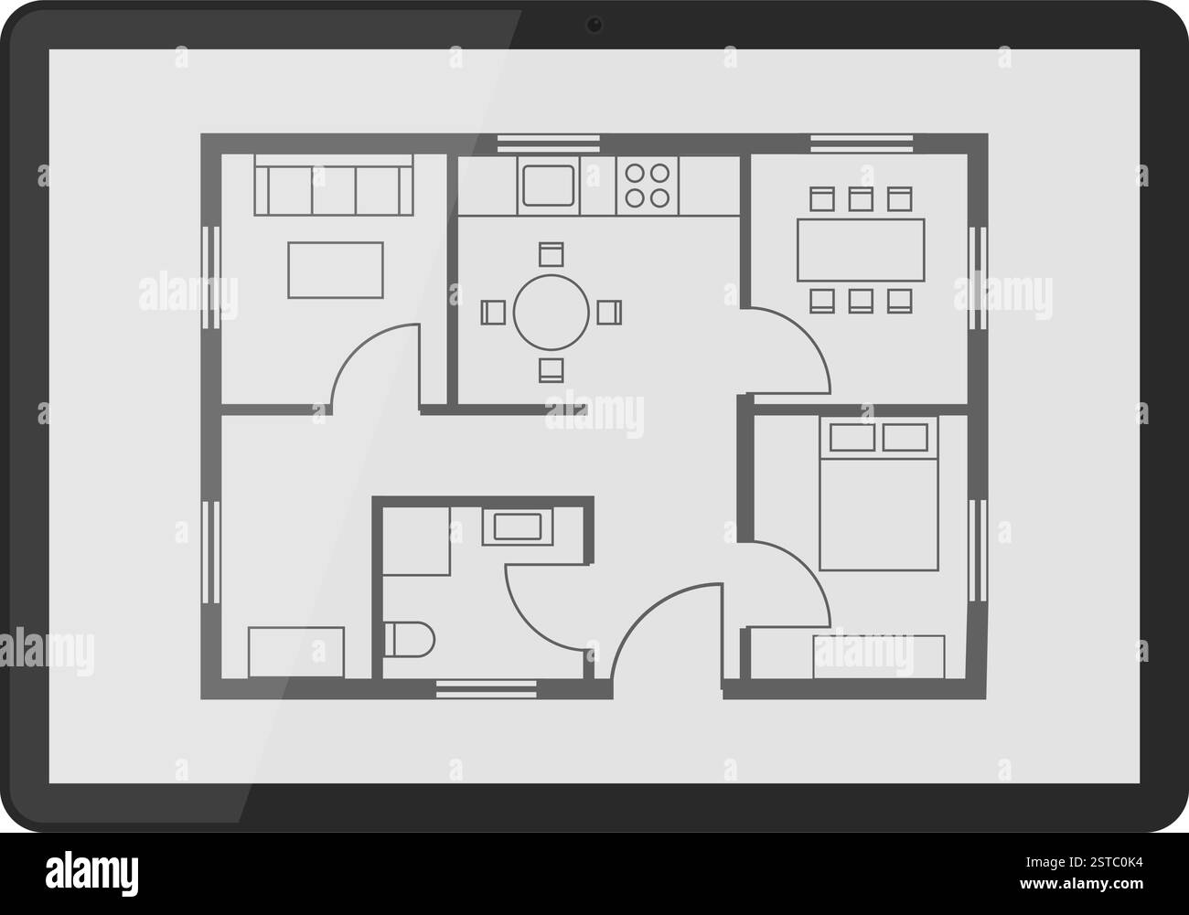 Piano casa su tablet digitale, architettura e app per la costruzione Illustrazione Vettoriale