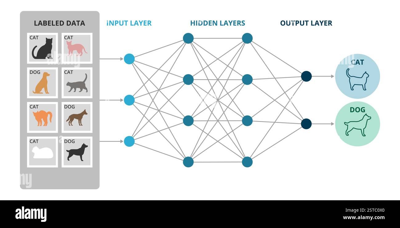 Deep learning e reti neurali: Più livelli di deep learning Illustrazione Vettoriale