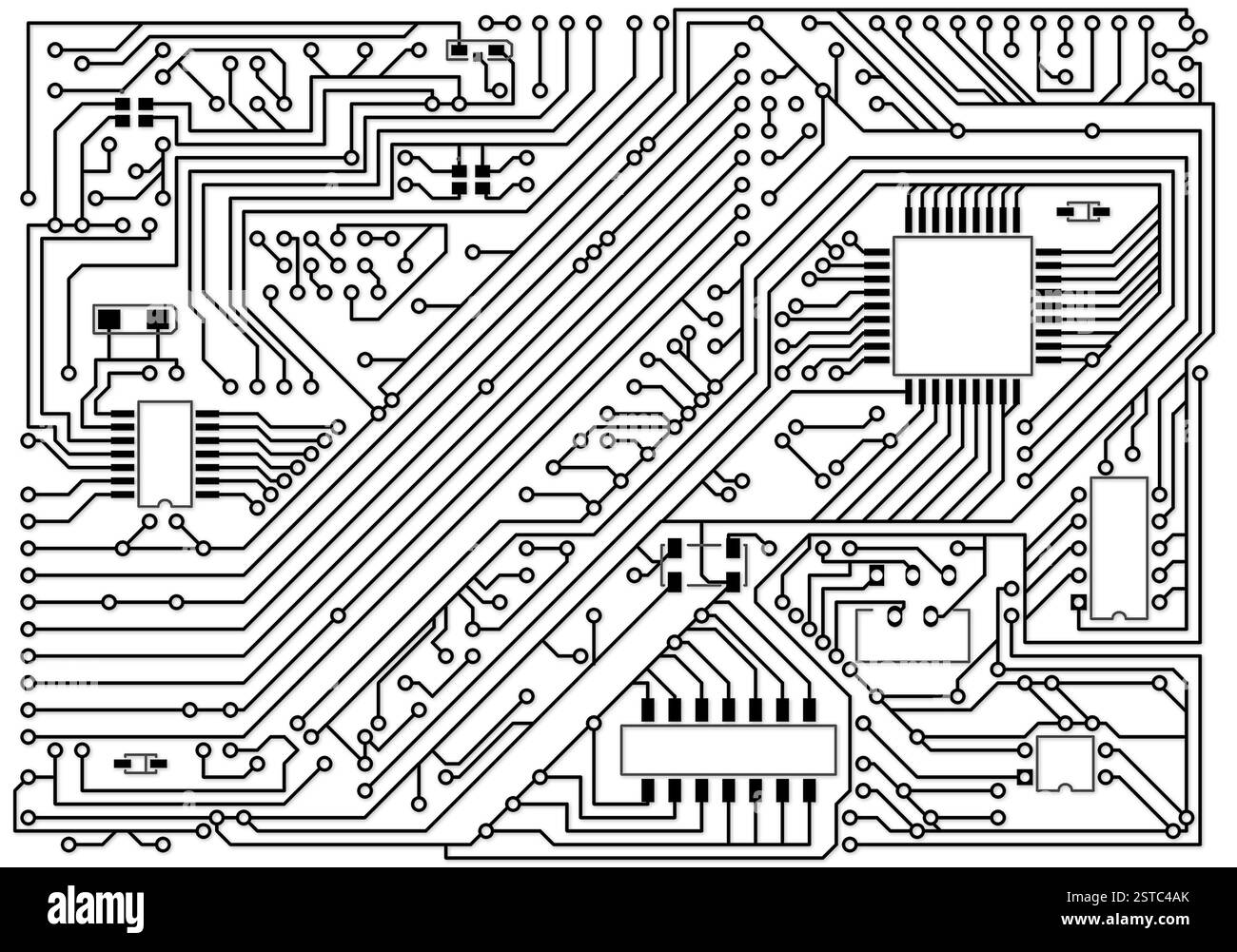 Sfondo elettronico industriale bianco e nero hi-tech Foto Stock