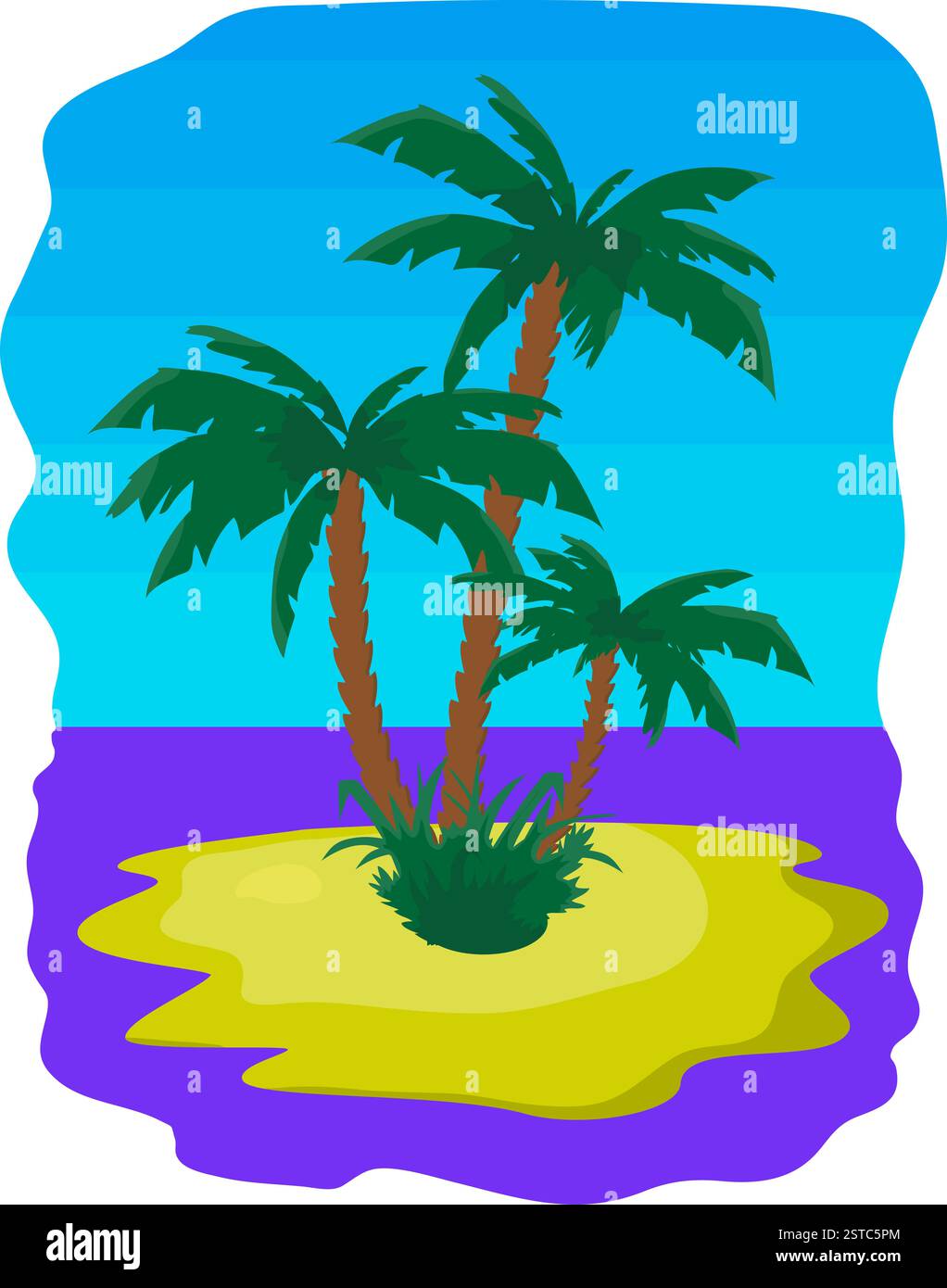 Illustrazione - isola tropicale con palme e mare Foto Stock