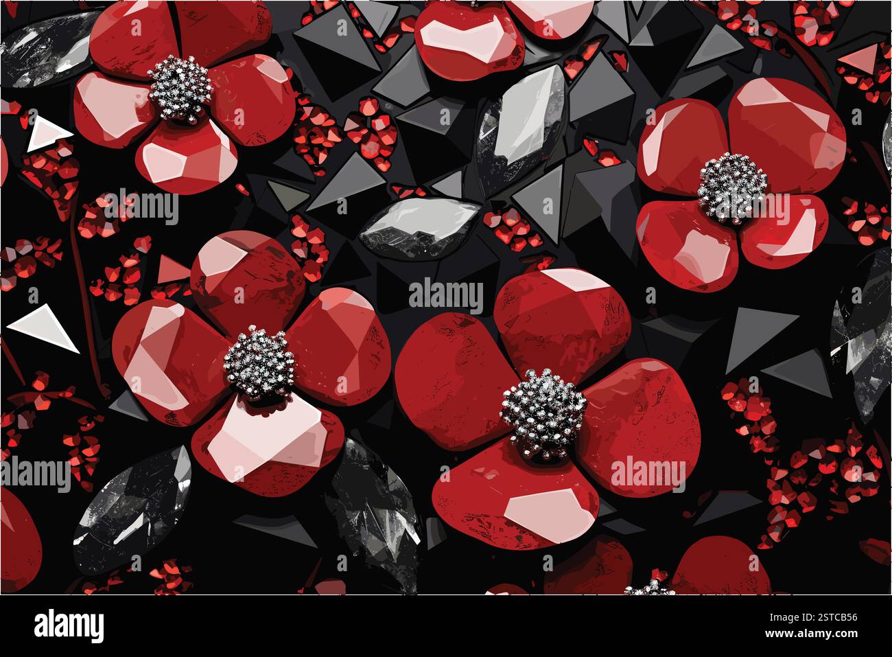 Arte floreale 3D rossa e nera - Design decorativo di lusso Illustrazione Vettoriale