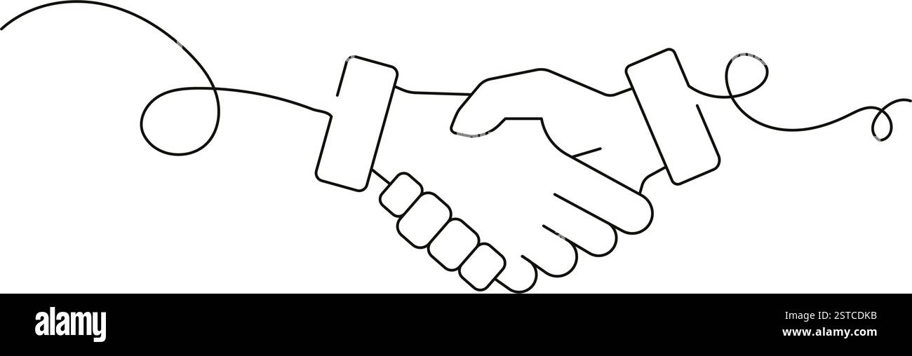 Disegno continuo di una stretta di mano – accordo commerciale e concetto di partnership Illustrazione Vettoriale
