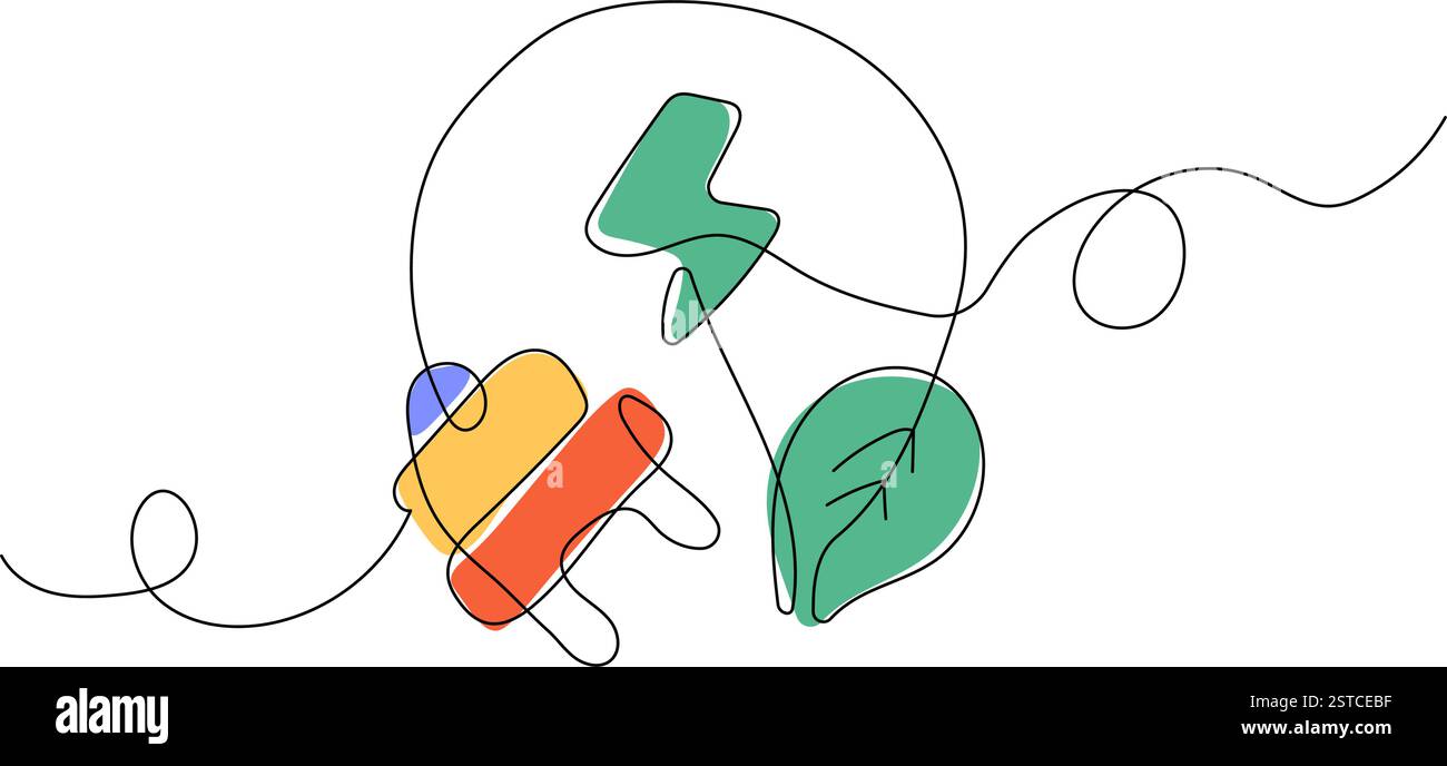 Disegno continuo del concetto di sostenibilità ed energia verde Illustrazione Vettoriale