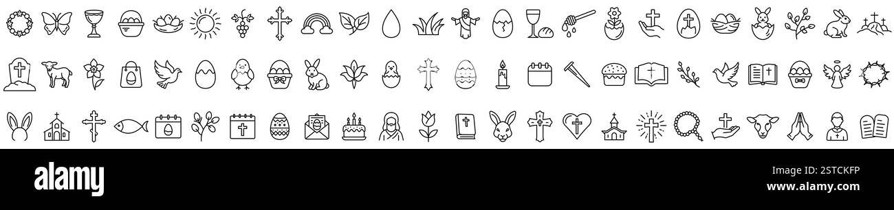 Grande serie di icone di linea cristiana. Icone di Pasqua. Traccia modificabile. Illustrazione vettoriale Illustrazione Vettoriale