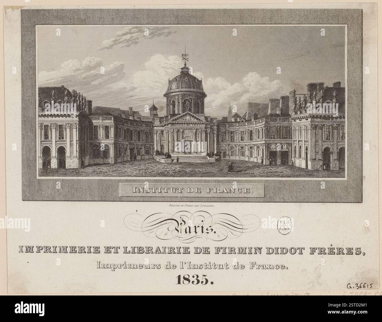 Una pubblicità che promuove la stampa e la libreria di Firmin Didot Frères, mostrando i loro servizi e contributi alla letteratura e all'industria della stampa francese. Foto Stock
