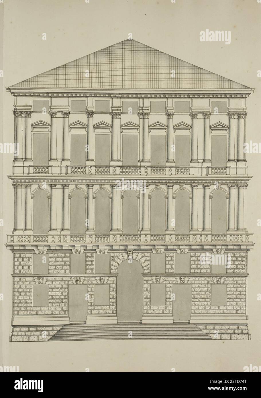 Un'incisione del XVIII secolo della King's Topographical Collection della British Library che raffigura la città di Venezia, concentrandosi sui suoi canali, monumenti e caratteristiche urbane. Creata da Antonio Visentini, questa mappa storica offre una prospettiva topografica di Venezia negli anni '1700 Foto Stock