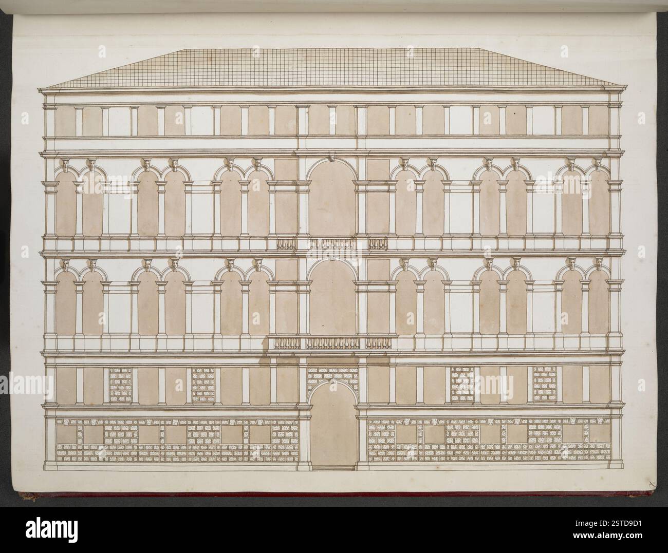 Questa incisione della collezione della British Library raffigura il Canal grande di Venezia, con edifici che costeggiano il corso d'acqua. La stampa del XVIII secolo illustra i principali corsi d'acqua e il design architettonico di Venezia. Foto Stock