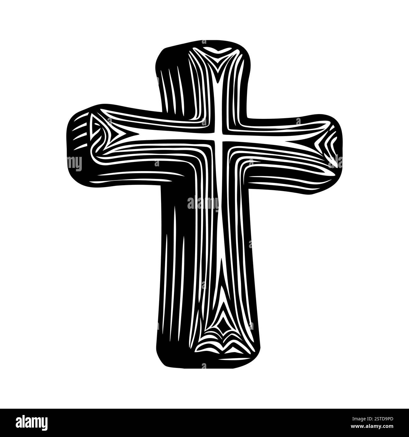 Croce cristiana. Incrocia con motivo a grana su sfondo bianco. Simbolo della Chiesa. Illustrazione Vettoriale