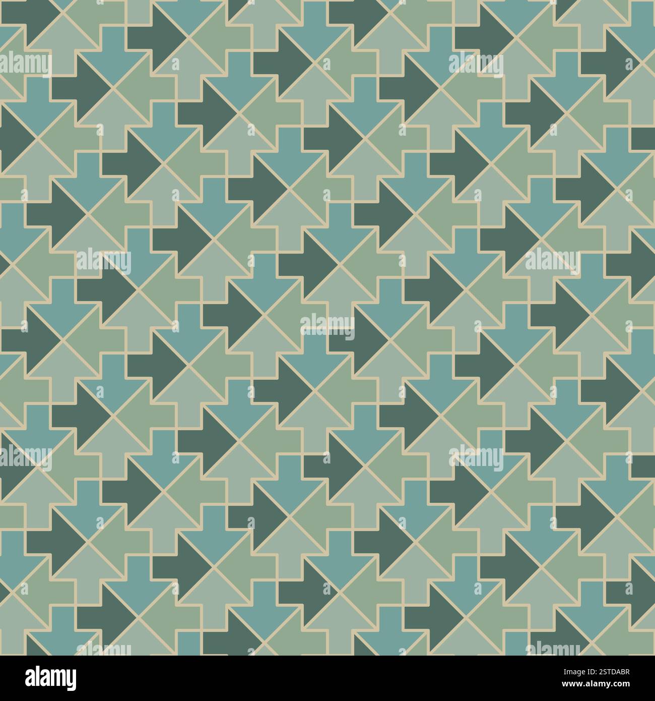 Frecce - motivo geometrico nei colori verdi vintage Foto Stock