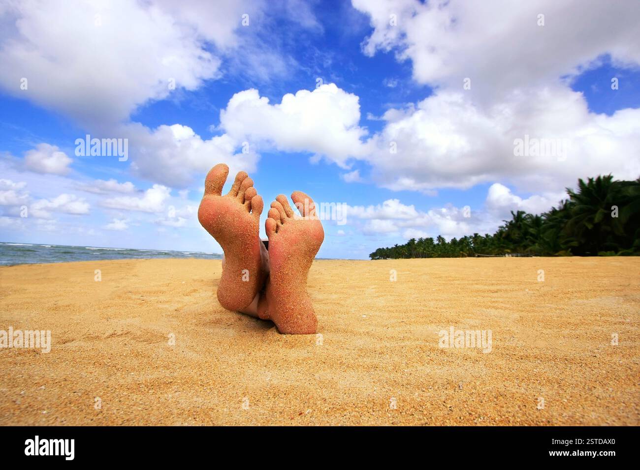 Piedi di sabbia su una spiaggia tropicale Foto Stock