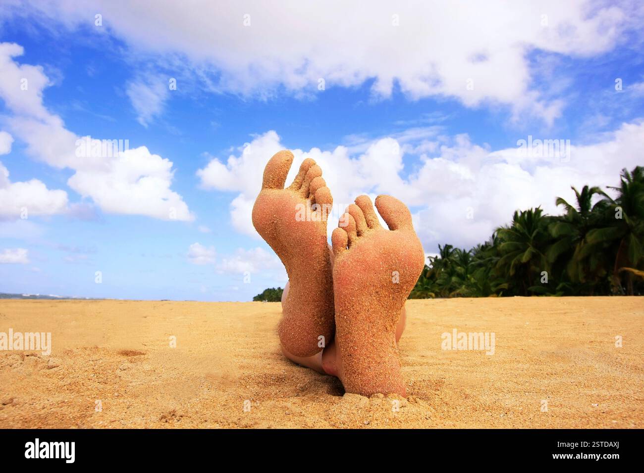 Piedi di sabbia su una spiaggia tropicale Foto Stock