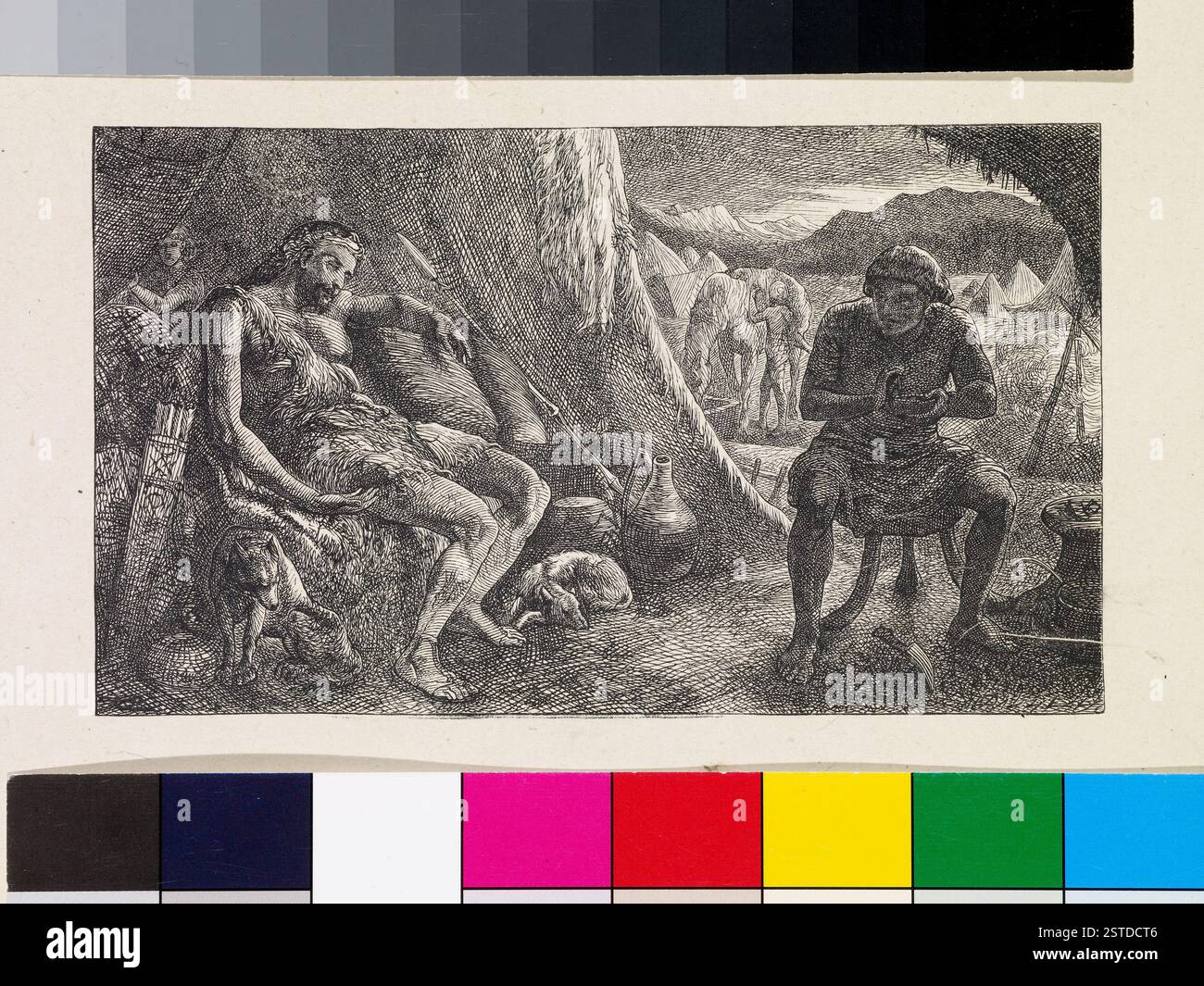 Un'incisione in legno del 1881 che illustra "Esau che vende il suo diritto di nascita" dalla Galleria della Bibbia di Dalziel. Progettato da Thomas Bolton Dalziel, è stampato su carta indiana in un volume rilegato da George Routledge & Sons. Foto Stock
